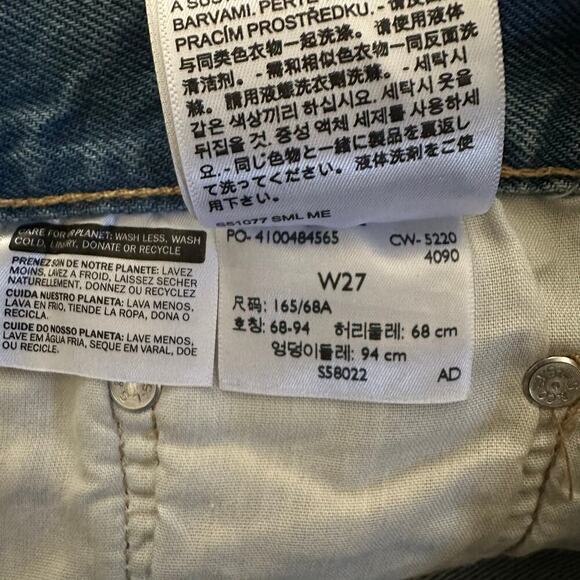 Levi’s Blue Distressed Denim Jean Short Size 27 raw hem cut out 100% cotton - Picture 6 of 8